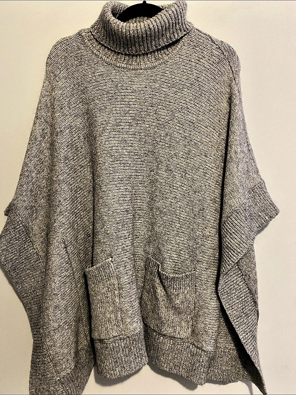 Michael Kors Gray Turtleneck Poncho Sweater with Pockets Medium